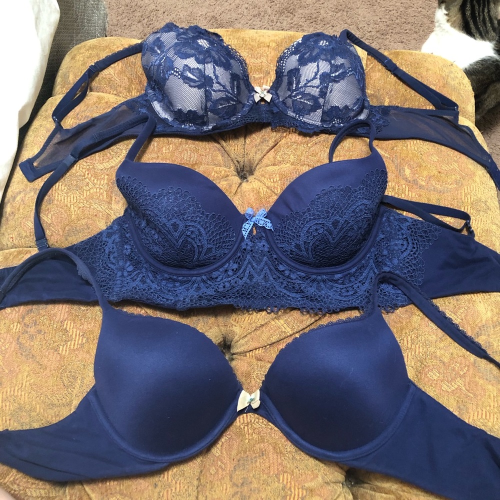 3 blue Victoria’s Secret bras
